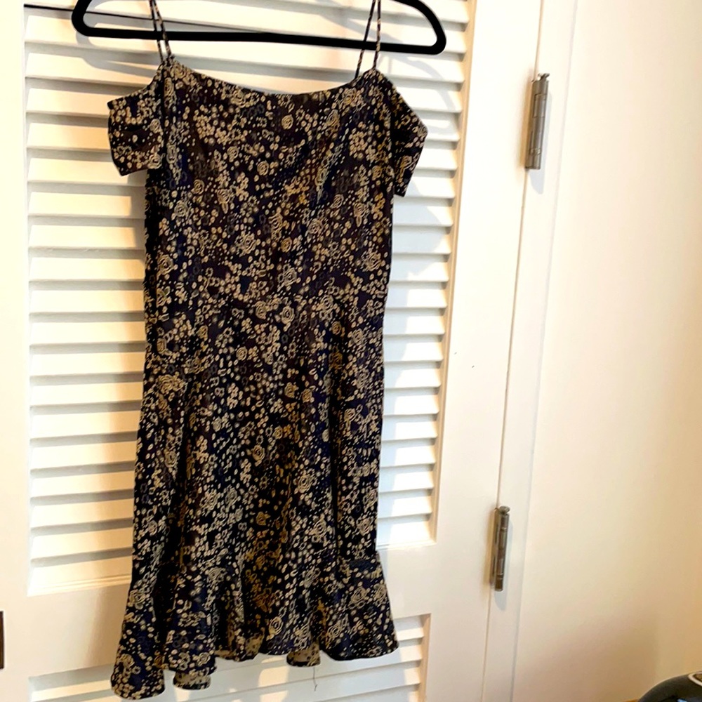 Black cocktail dress, shoulder & off shoulder straps & cream floral print. - Picture 3 of 3